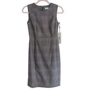 Calvin Klein Dress Women 4P Petite Sheath Black White Houndstooth Sleeveless NWT